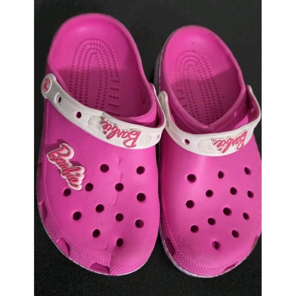 Crocs x Barbie Classic Clog Electric‎ Hot Pink White Womans Sz 9 EUC